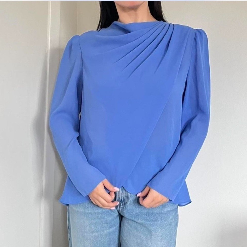 Chic Draped Blue Blouse for‎ Women